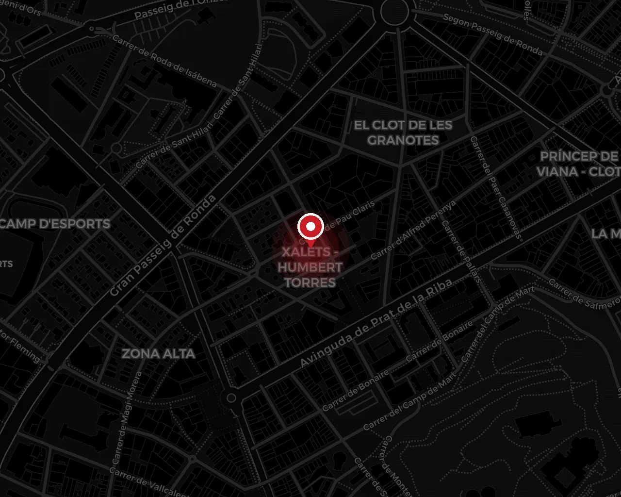 Mapa de situación de Nacional Fitness, en Carrer d'Humbert Torres, 9, Zona Alta, Lleida, junto al Gran Passeig de Ronda